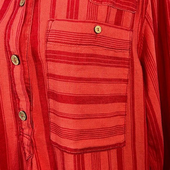 We The Free Oversized Orange on Orange-Red Stripes Popover Shirt Size XS - Picture 11 of 14